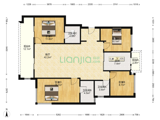 万科翡丽山 4室1厅3卫 143平方