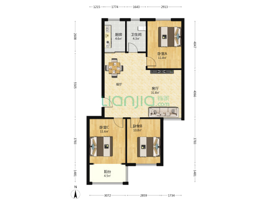 东北村小区 3室1厅1卫 101平方