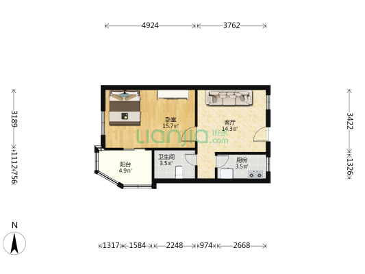 控江路1209号 1室1厅1卫 62平方