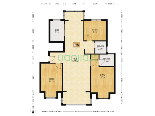 阳光家园 3室1厅2卫 130平方