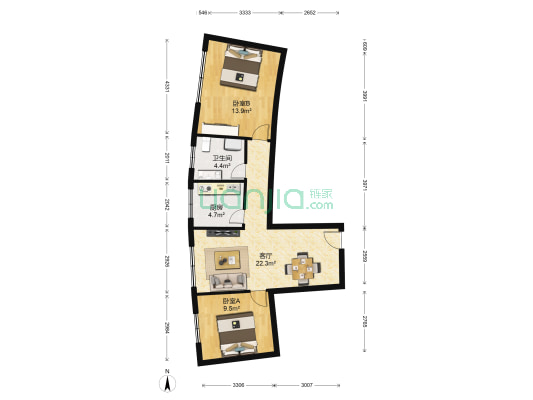 富都大厦 2室1厅1卫 78平方