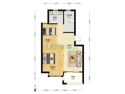 仓盛嘉苑 2室1厅1卫 66平方