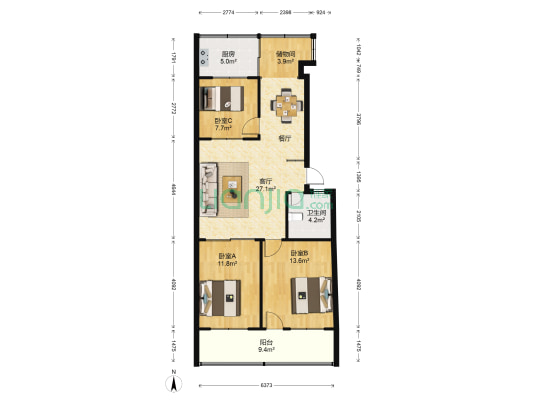 天成化工钢新楼 3室1厅1卫 96平方