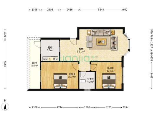 柳浪湾7号院 2室1厅1卫 88平方
