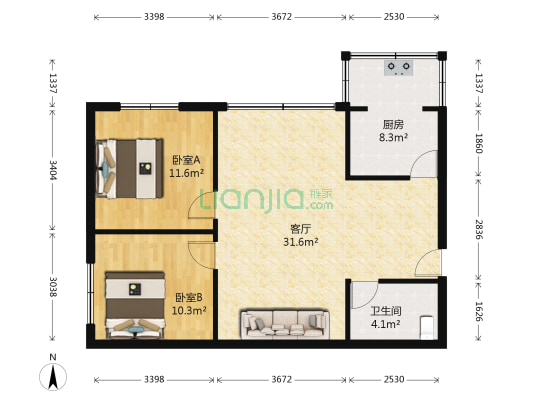 月华村 2室1厅1卫 80平方