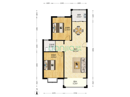 金汇康郡西区 2室1厅1卫 90平方