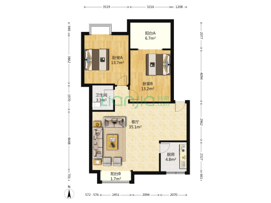 星野绿洲 2室1厅1卫 88平方