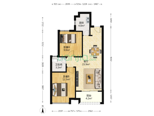 雪域澜庭A3区 2室1厅1卫 74平方