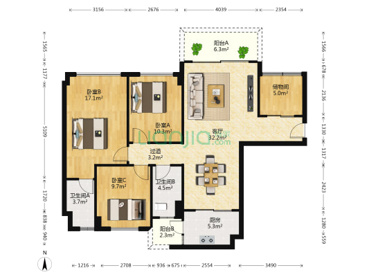碧桂园观澜苑 3室1厅2卫 118平方