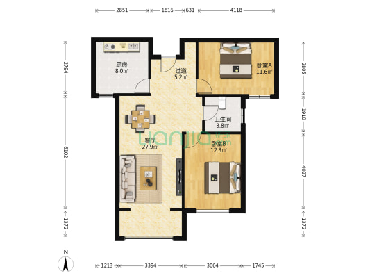 瑞岭馨苑 2室1厅1卫 96平方