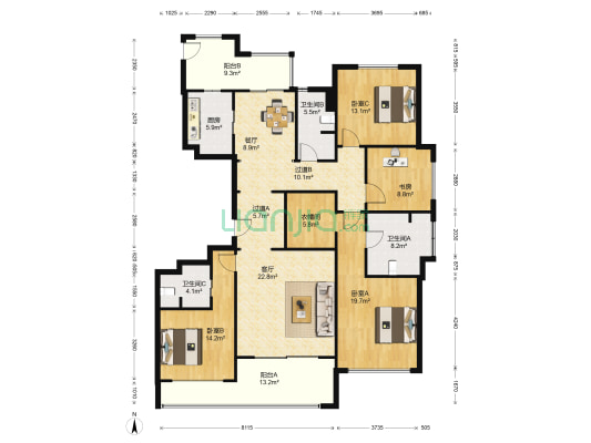 乔登国际花园 4室2厅3卫 187平方