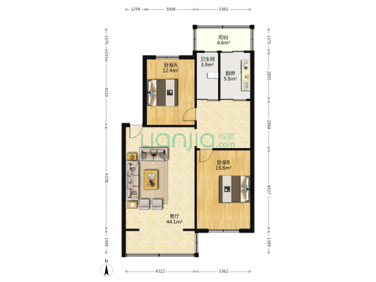 滨河西区 2室1厅1卫 107平方