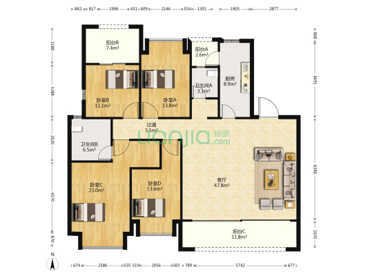望江府公园里 4室1厅2卫 176平方