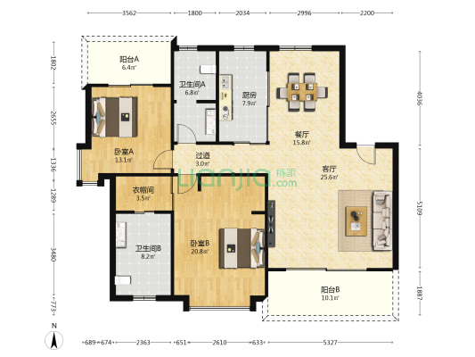 自然界河山Ⅱ 2室2厅2卫 160平方