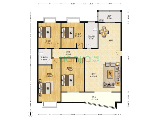 兴华南街168号院 4室1厅2卫 182平方