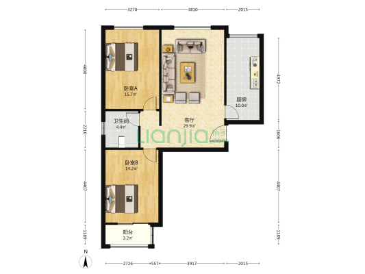 东五里紫东苑 2室1厅1卫 106平方