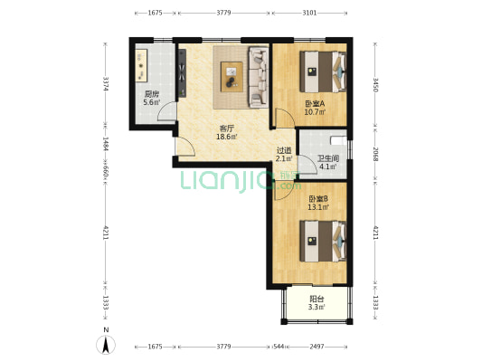 远洋湖印都会 2室1厅1卫 86平方
