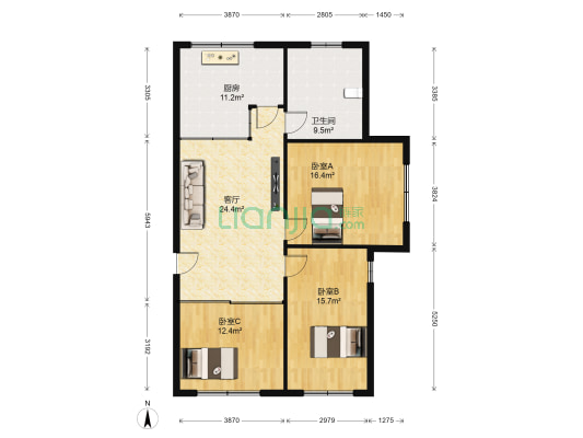 康德居 3室1厅1卫 104平方