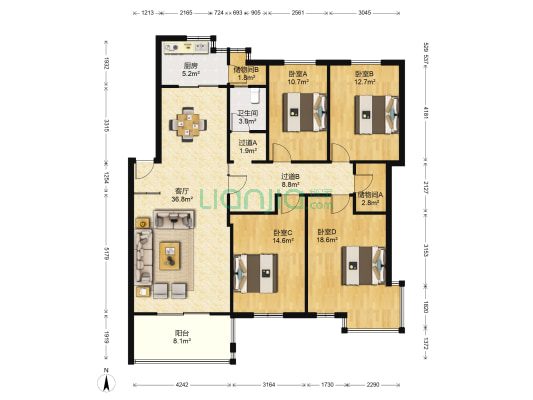 世纪阳光花园红阳苑 4室1厅1卫 145平方