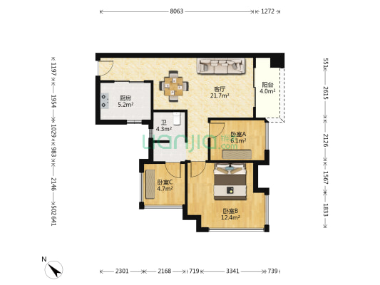 保利时光印象 3室1厅1卫 71平方