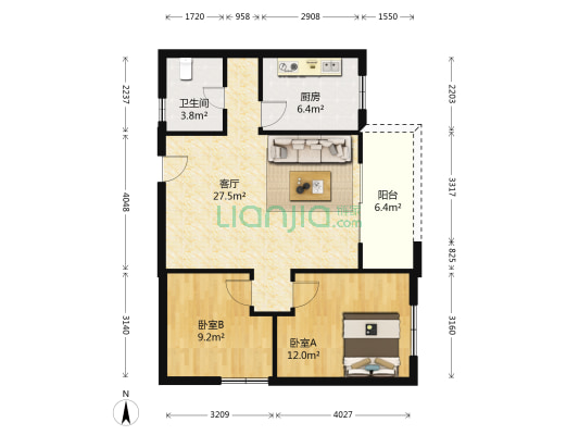 会山景苑小区 2室1厅1卫 85平方