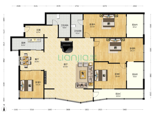 路桥大厦 4室2厅2卫 281平方