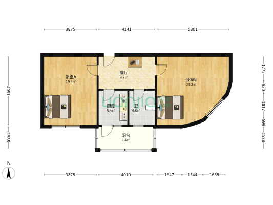 友谊大厦 2室1厅1卫 86平方
