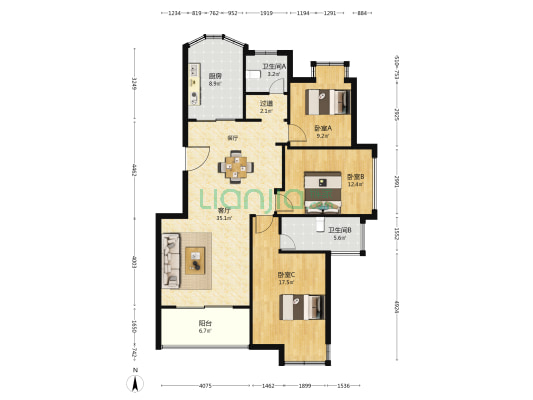 芳辰丽阳南园 3室1厅2卫 114平方