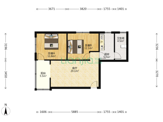 福临花园 2室1厅1卫 70平方
