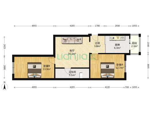 宇轩花园二期 2室1厅1卫 78平方