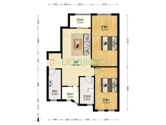 上君花园临湖壹号 2室1厅1卫 86平方