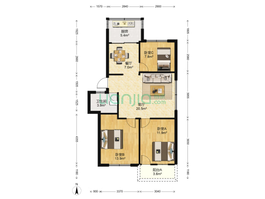 利顺新村 3室2厅1卫 88平方