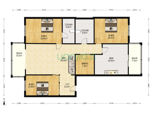 龙府家园 3室1厅2卫 189平方