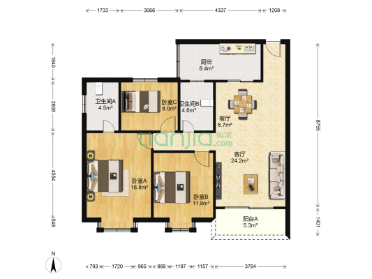 海湾德馨苑 3室2厅2卫 100平方