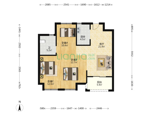 甬樾湾西区 3室1厅1卫 88平方