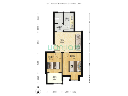新区花园 2室1厅1卫 57平方
