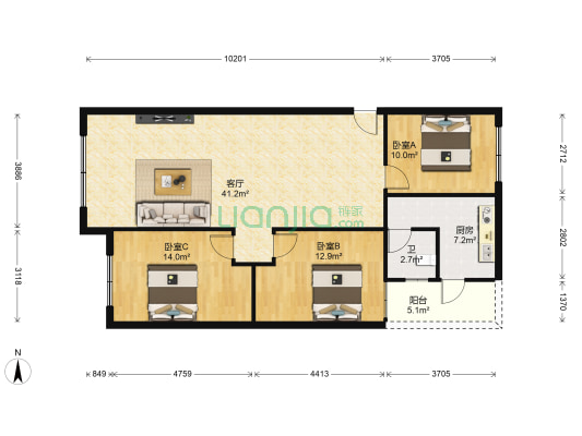 建设路二段267号 3室1厅1卫 114平方