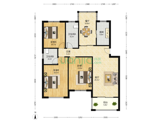 金桂花苑 3室2厅2卫 124平方