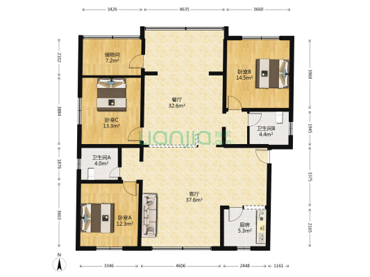 香雪海路51号 3室2厅2卫 164平方