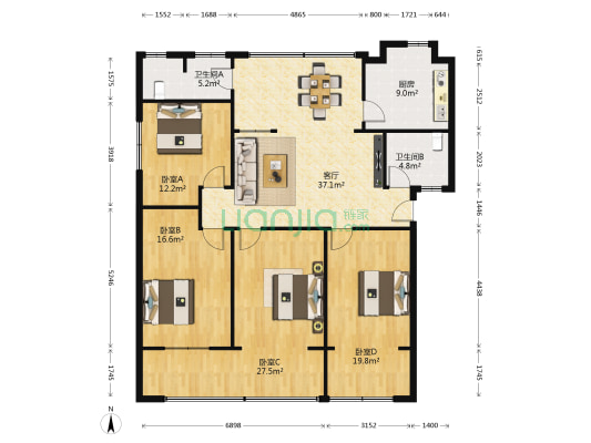 樊城区政府家属院炮铺街6号 4室1厅2卫 140平方