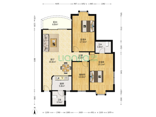 富景花园 2室1厅2卫 138平方