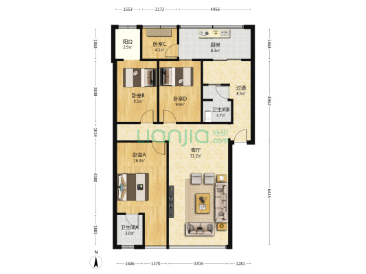卫生局综合楼 4室1厅2卫 119平方