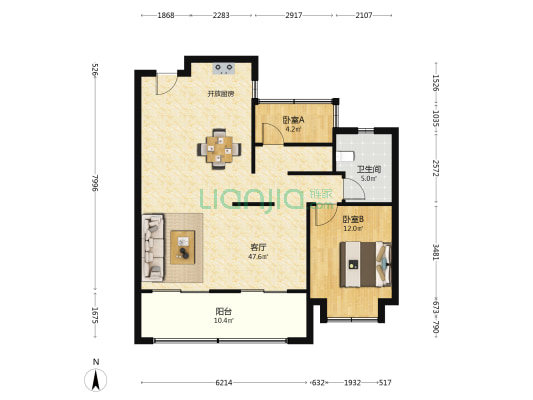万科朗拾 2室1厅1卫 106平方