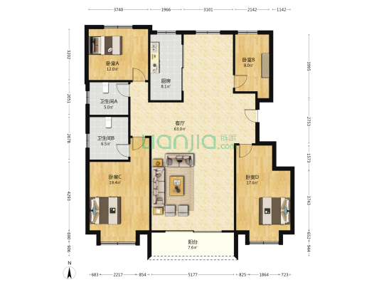观云山 4室1厅2卫 170平方