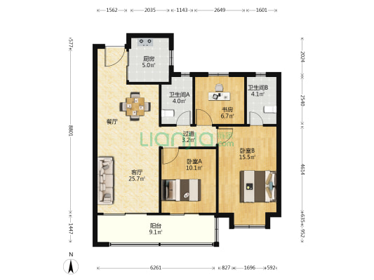 东境润府 3室1厅2卫 105平方