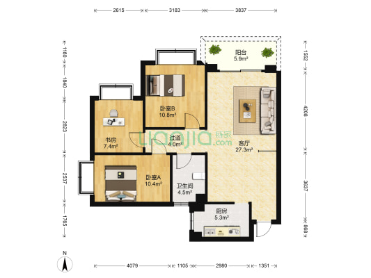 宝源花园 3室1厅1卫 92平方
