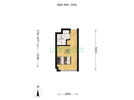 天元辰广场 1室0厅1卫 31平方