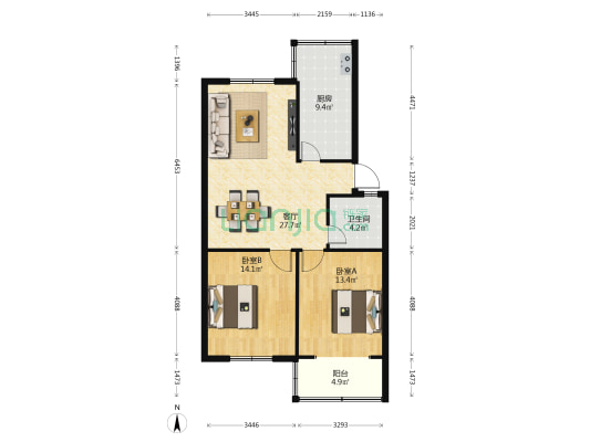 钱家村 2室1厅1卫 87平方