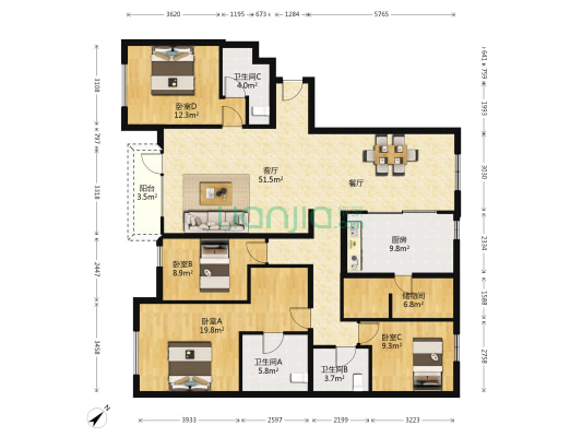 上元君庭 4室1厅3卫 199平方