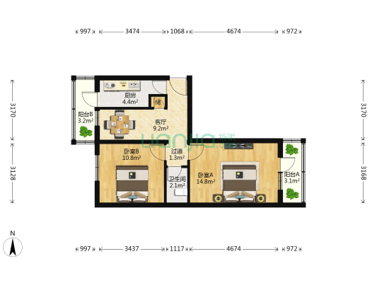 槐柏树街 2室1厅1卫 63平方